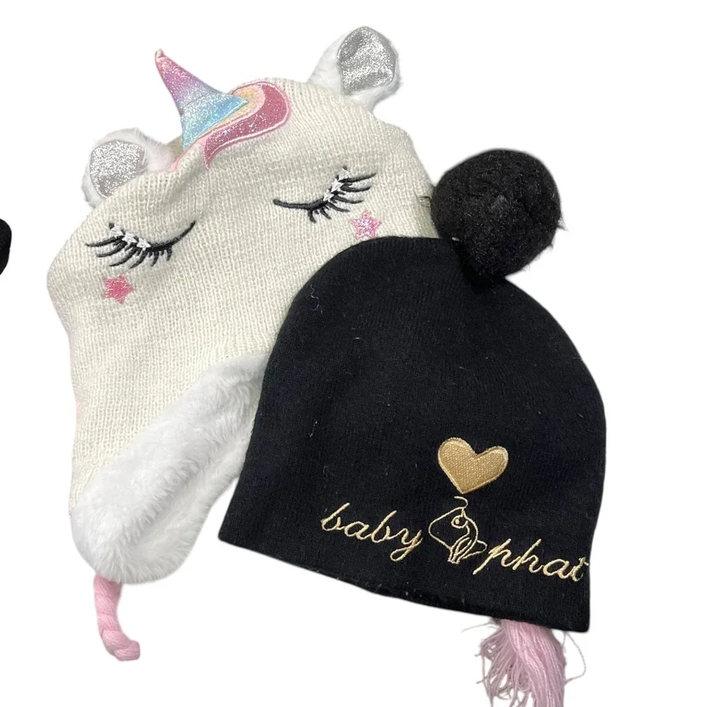 Mixed Lot of Girls Winter‎ Hats & Glove Beanie Sequin Animal Pom Knit Cap